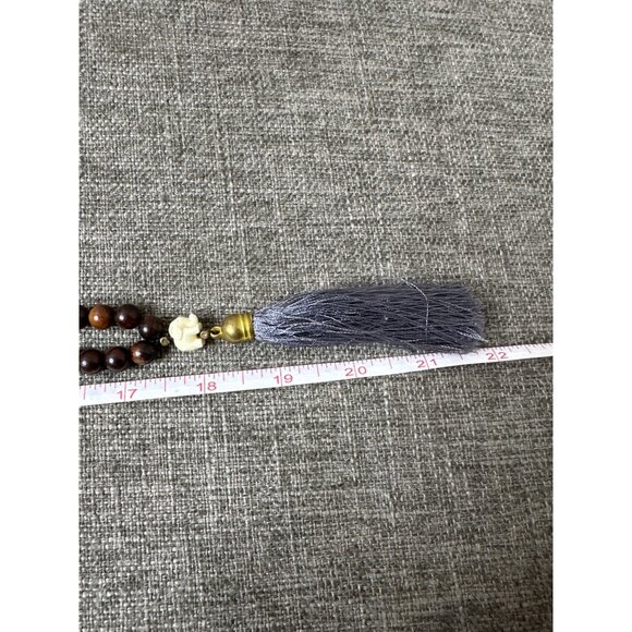 Boho Handcrafted Wooden Bead Necklace w/ Elephant Charm & Tassel Womens Fashion - Picture 6 of 7
